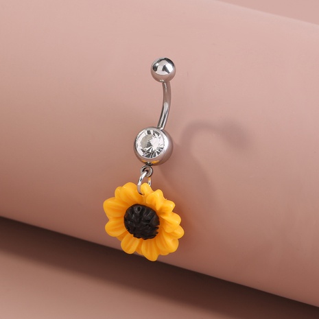 fashion sunflower flower stainless steel belly button nail's discount tags