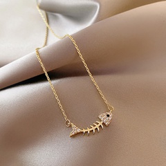 fashion fishbone pendant necklace female new simple copper clavicle chain