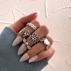 new retro creative peach heart hollow butterfly alloy joint ring five-piece set