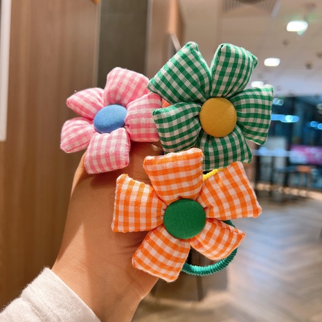 fashion plaid flower elastic hair rope rubber band head rope's discount tags
