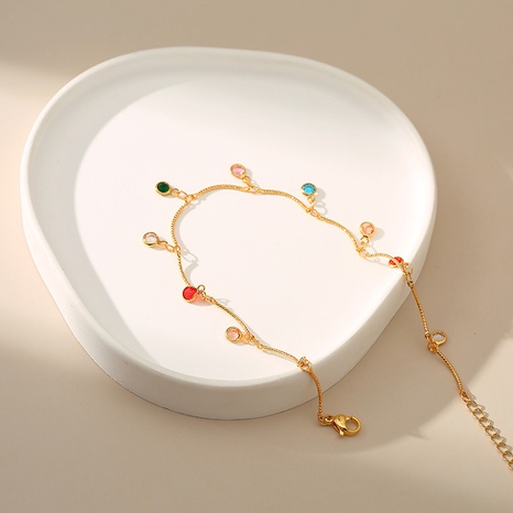 creative copper 18K gold-plated color zircon pendant handmade chain anklet's discount tags