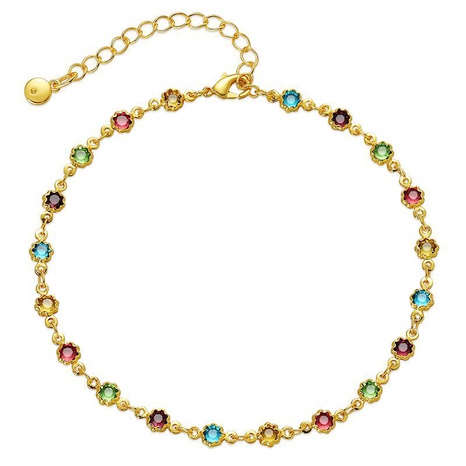 retro copper 18K gold-plated multi-color zircon adjustable anklet's discount tags