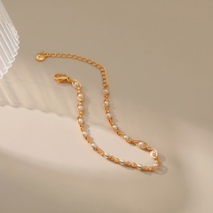 Simple Copper 18K Gold-Plated Pearl Adjustable Anklet