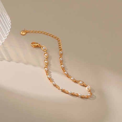 Simple Copper 18K Gold-Plated Pearl Adjustable Anklet's discount tags