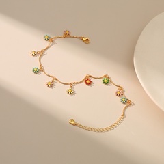 2022 new copper 18K gold-plated hand-painted dripping oil color daisy anklet leg chain