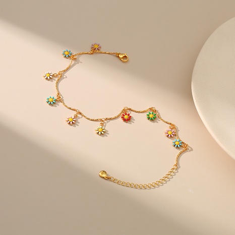 2022 new copper 18K gold-plated hand-painted dripping oil color daisy anklet leg chain's discount tags