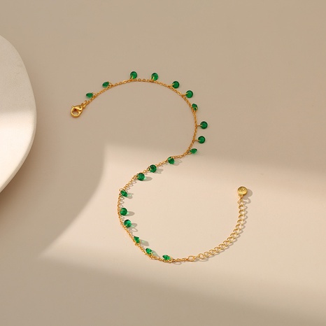 2022 nouveau bracelet de cheville en zircon vert incrusté de cuivre plaqué or 18 carats's discount tags