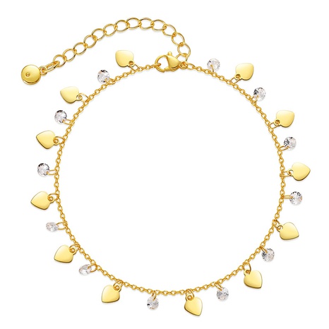 Bracelet de cheville en zircon incrusté de cuivre plaqué or 18 carats à paillettes en forme de coeur's discount tags