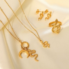 fashion retro 18K gold stainless steel snake-shaped pendant earrings titanium steel ring