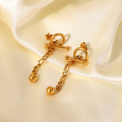 fashion 18K gold stainless steel OT buckle detachable ball pendant earrings