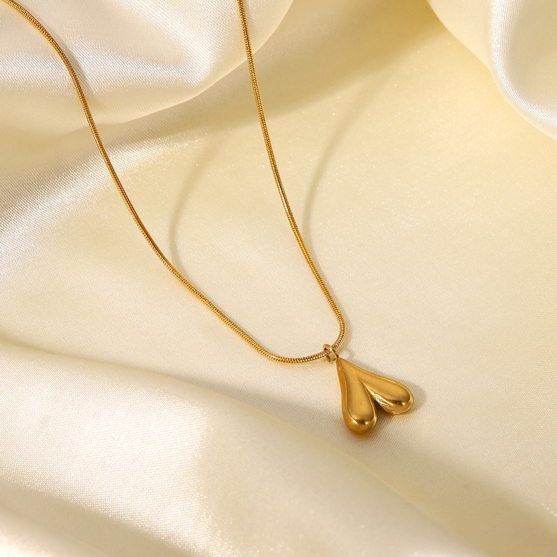 simple 18K gold stainless steel solid heart pendant womens necklace
