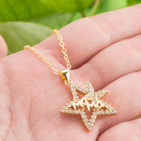 Letter mama zircon necklace five-pointed star pendant hollow copper necklace's discount tags