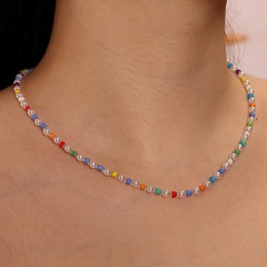bohemian colorful beads pearl necklace collarbone chain jewelry