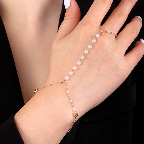 fashion one-piece pearl metal chain ring bracelet's discount tags