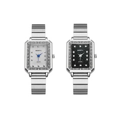 Fashion square steel belt rivet scale female diamond-encrusted square quartz watch