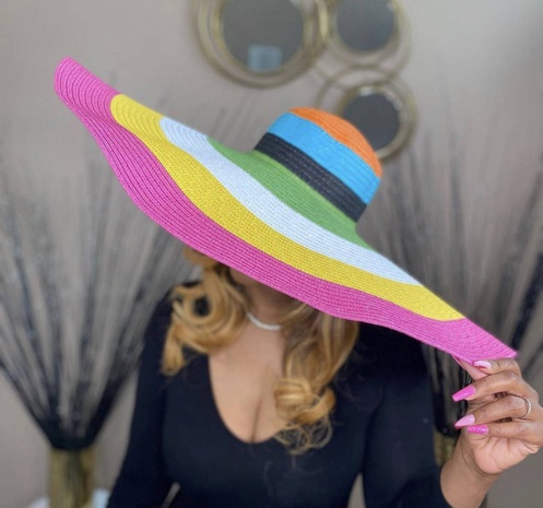 Sombrero de paja parasol de playa de ala grande de 25 cm de ala de mujer de 70 cm de diámetro's discount tags