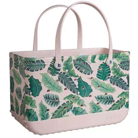 New fashion leaves printing portable storage hole beach bag's discount tags