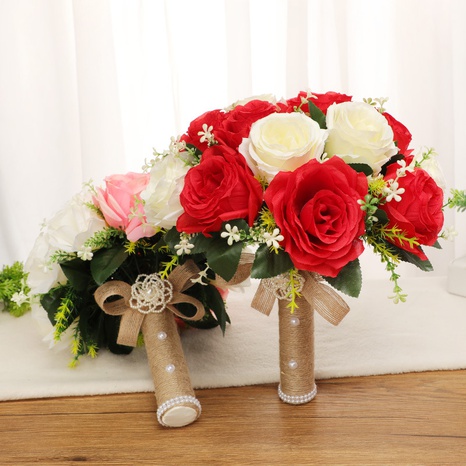 suministros de boda de moda novia con flores rosa de simulación's discount tags