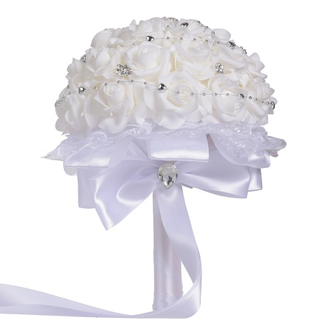 fashion simple hand-held flowers white simulation roses bouquet's discount tags