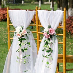 wedding long tail chair cover chair back flower white simulation rose decoration