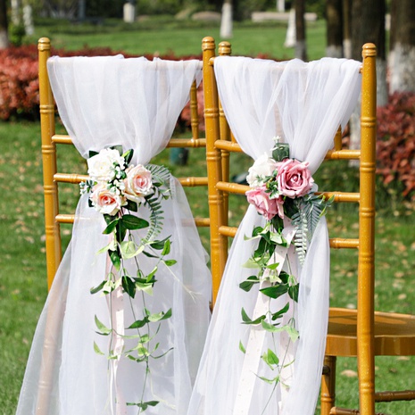 wedding long tail chair cover chair back flower white simulation rose decoration's discount tags