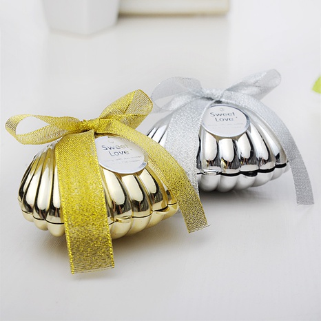 Factory direct supply ps material gold and silver ribbon shell creative wedding candy box wedding supplies candy box return gift candy box's discount tags