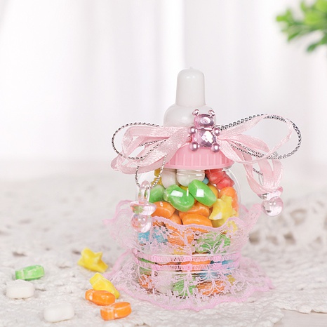 Creative baby shower transparent plastic wedding candy box new baby bottle shape children's cute candy plastic box's discount tags