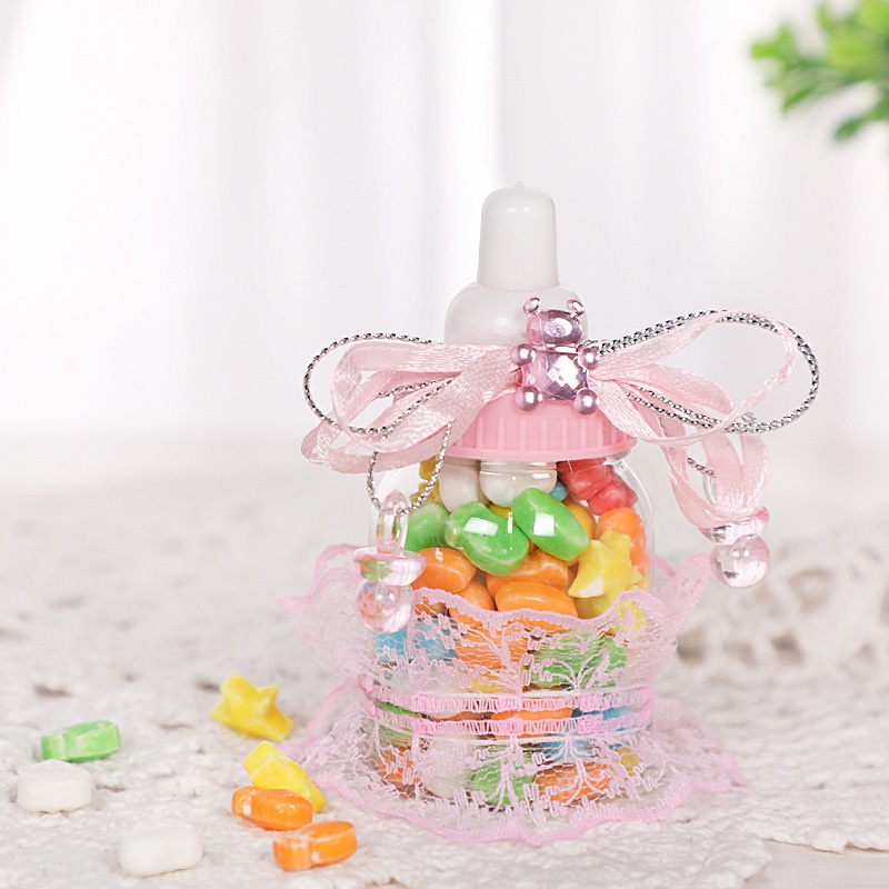 Creative baby shower transparent plastic wedding candy box new baby bottle shape children39s cute candy plastic box