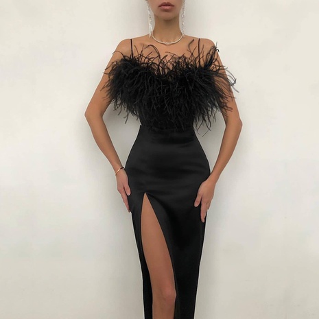 sling slim hairy slit prom solid color dress's discount tags