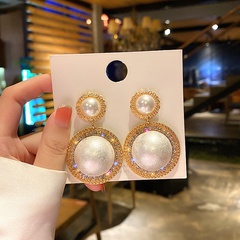 Fashion new long circle large pearl alloy earrings
