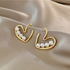 New simple retro pearl heart-shaped alloy earrings