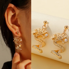 Fashion three-dimensional carving dragon alloy earrings
