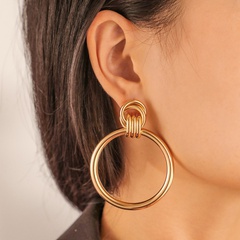 Fashion circle metal interlocking gold-plated large geometric earrings women