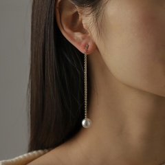 Fashion  simple rhinestone pearl tassel copper earrings