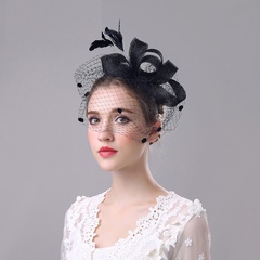 chapeau de mariée de mode plume grand chapeau de lin de maille accessoires de cheveux de fleur