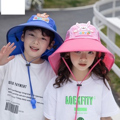 1025 sombrero de protección solar para niños, sombrero de sombrilla de verano para bebés, sombrero de pescador para niños y niñas, sombrero chal con etiqueta de cuero de dibujos animados de ala grande