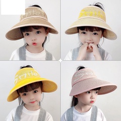 1002 children's hat summer shade straw hat sun hat boys and girls empty top hat embroidery cartoon baby sunscreen hat new