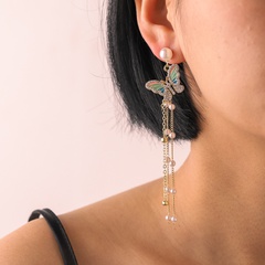 Fashion enamel color butterfly tassel alloy earrings