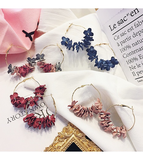 Fashion women's fabric flower flash diamond metal earrings's discount tags