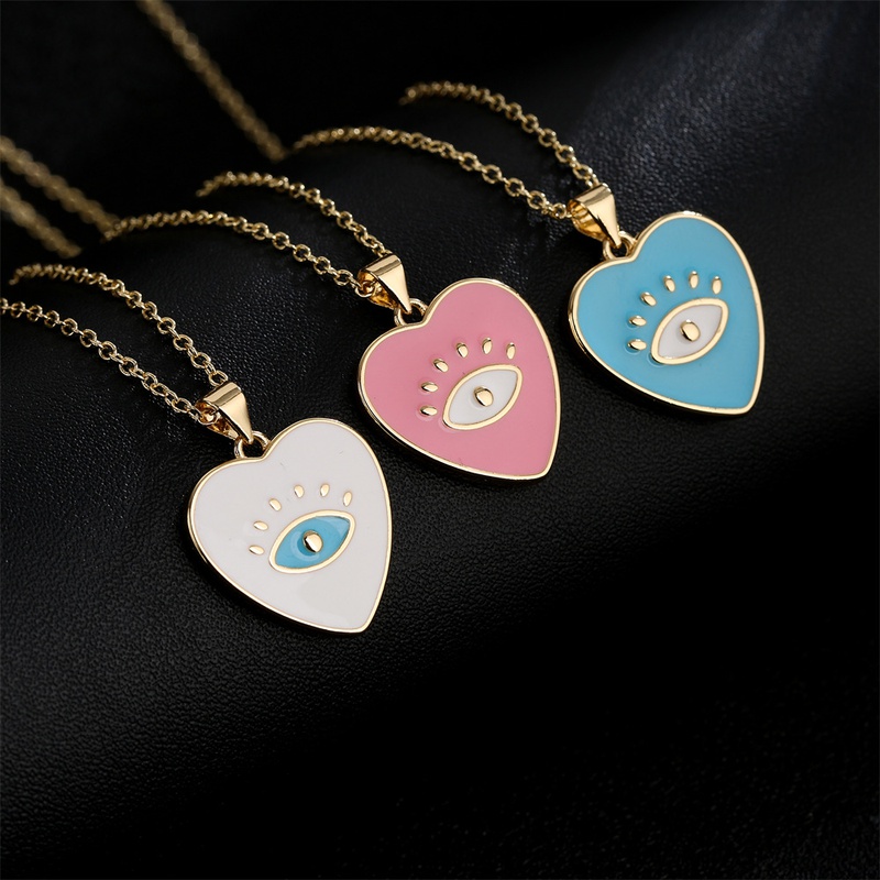 Fashion cute copper plated 18K gold color dripping oil eyes heartshaped pendant necklace