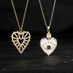 Fashion hollow heart-shaped copper plated 18K gold zircon eye necklace