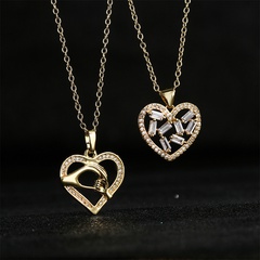 Fashion women's copper plated 18K gold zircon heart-shaped pendant necklace