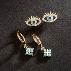Fashion copper plated 18K gold drop oil zircon eye geometric earrings