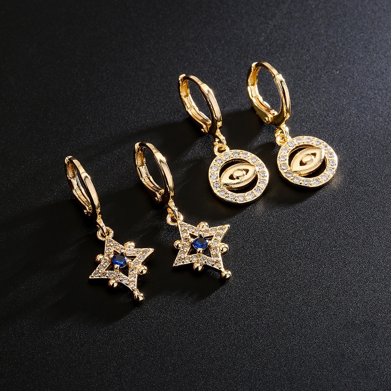 Fashion copper plated 18K gold drop oil zircon eyes star earrings female