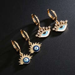 Fashion copper 18K gold drop oil zircon eye shape earrings