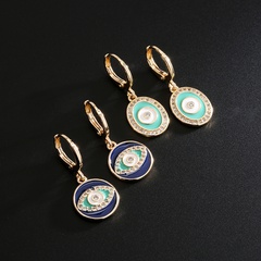 Fashion copper 18K gold color drop oil zircon eye geometric earrings