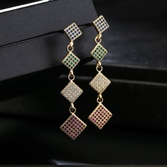 fashion copper 18K gold-plated color zircon square shape earrings