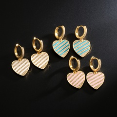 Fashion simple copper 18K gold color drip oil zircon heart-shaped  earrings
