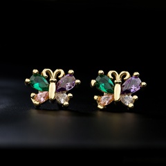fashion copper 18K gold-plated color zircon butterfly geometric shape earrings