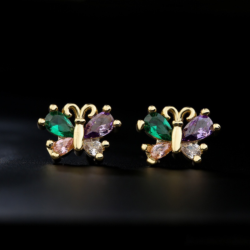 fashion copper 18K goldplated color zircon butterfly geometric shape earrings